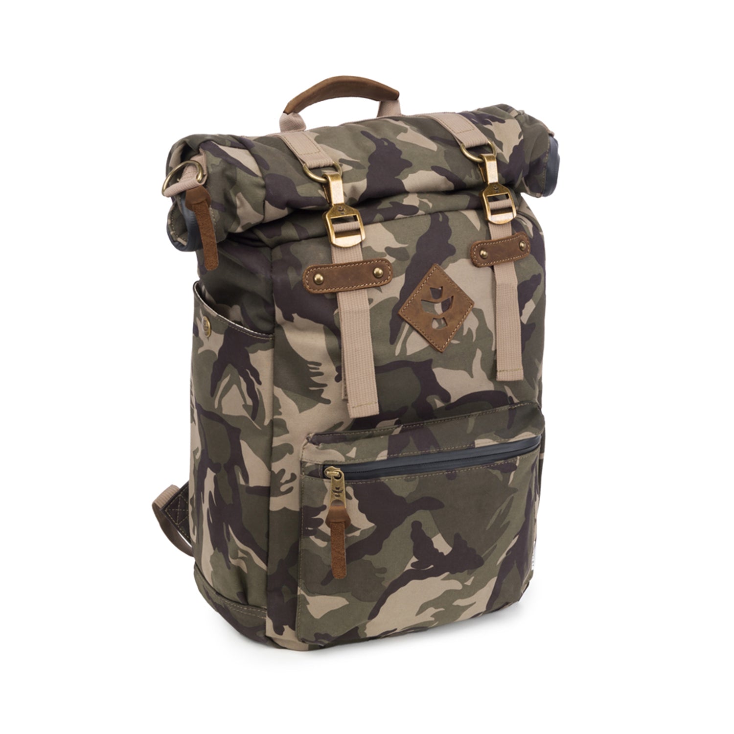 Camo Brown Canvas Smell Proof Water Resistant Rolltop Backpack Bag